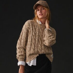 Denimist Distressed Cropped Cable Knit Sweater (XS)